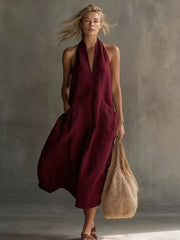FLASH SALE - Effortless Linen Halter Dress | Tracked Shipping