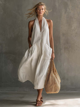 FLASH SALE - Effortless Linen Halter Dress | Tracked Shipping