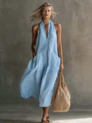 FLASH SALE - Effortless Linen Halter Dress | Tracked Shipping
