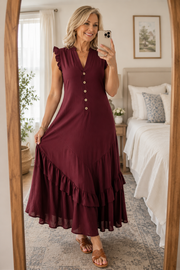Elegant Ruffle Maxi Cotton Linen Dress | Tracked Shipping
