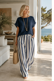 Effortless Striped Cotton Linen 2-Piece Set | Tracked Shipping