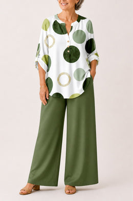 Printed Loose Top & Wide-Leg Pants Set | Tracked Shipping
