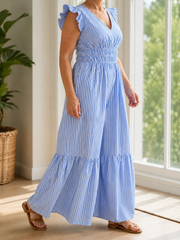 Effortless Striped Ruffle Sleeve Maxi Dress | Tracked Shipping