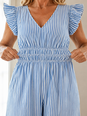 Effortless Striped Ruffle Sleeve Maxi Dress | Tracked Shipping