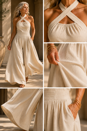 Cross-Neck Halter Wide-Leg Jumpsuit | Tracked Shipping