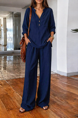 FLASH SALE - Effortless V-Neck Blouse & Wide Leg Pants Set | Tracked Shipping