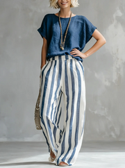 Effortless Striped Cotton Linen 2-Piece Set | Tracked Shipping