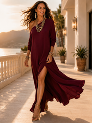 One-Shoulder Slit Maxi Dress | Tracked Shipping