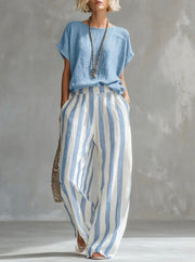 Effortless Striped Cotton Linen 2-Piece Set | Tracked Shipping