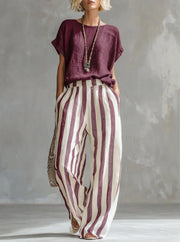 Effortless Striped Cotton Linen 2-Piece Set | Tracked Shipping