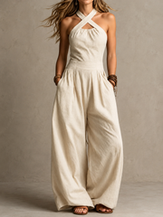 Cross-Neck Halter Wide-Leg Jumpsuit | Tracked Shipping