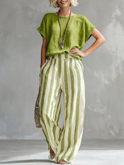 Effortless Striped Cotton Linen 2-Piece Set | Tracked Shipping