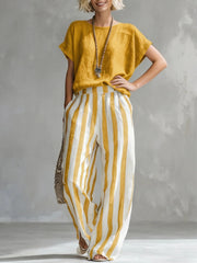 Effortless Striped Cotton Linen 2-Piece Set | Tracked Shipping