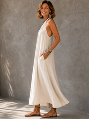 Effortless Halter Maxi Cotton Linen Dress | Tracked Shipping