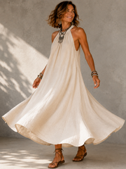 Effortless Halter Maxi Cotton Linen Dress | Tracked Shipping
