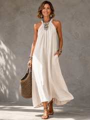 Effortless Halter Maxi Cotton Linen Dress | Tracked Shipping