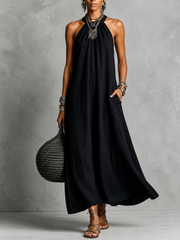 Effortless Halter Maxi Cotton Linen Dress | Tracked Shipping
