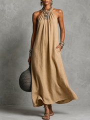 Effortless Halter Maxi Cotton Linen Dress | Tracked Shipping