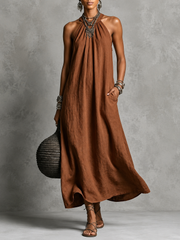 Effortless Halter Maxi Cotton Linen Dress | Tracked Shipping